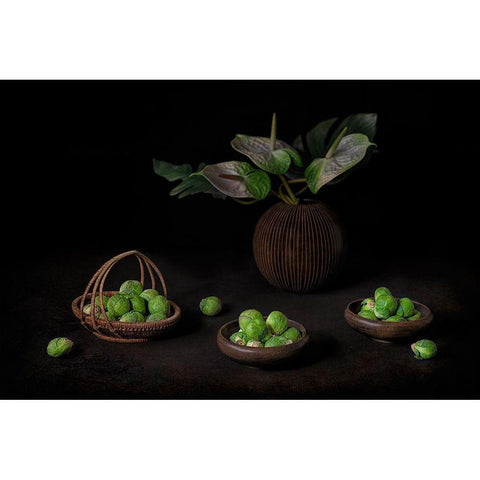 Still Life With Brussel Sprouts White Modern Wood Framed Art Print by Jacobs, Lydia