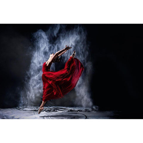 Red Dancing Black Modern Wood Framed Art Print by Kleiner, Petr