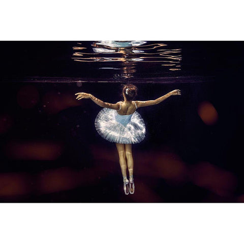 Underwater White Ballet Gold Ornate Wood Framed Art Print with Double Matting by Kleiner, Petr