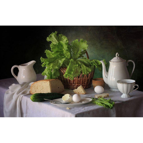 Still Life With Lettuce Gold Ornate Wood Framed Art Print with Double Matting by Skorokhod, Tatyana