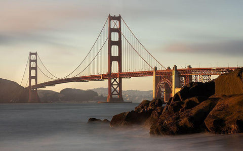 Golden Gate Bridge White Modern Wood Framed Art Print with Double Matting by Langager, Ron