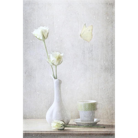 Soft White Petals White Modern Wood Framed Art Print by Devos, Delphine