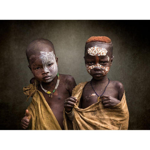 Surma Young Children Black Modern Wood Framed Art Print with Double Matting by Mendoza Ruiz, Francisco