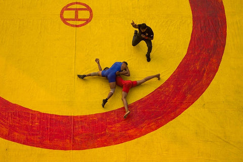 Dangal Black Ornate Wood Framed Art Print with Double Matting by Mukherjee, Suvajit