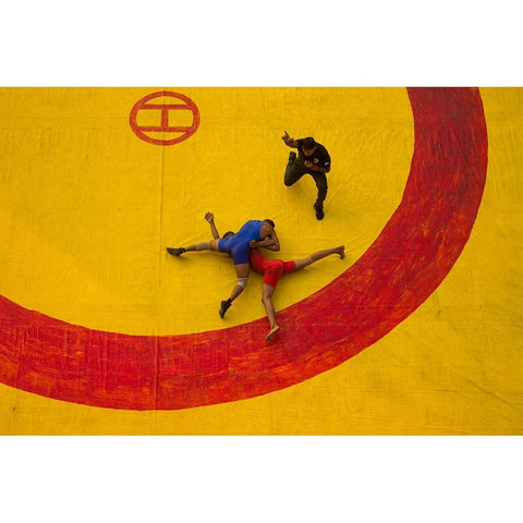 Dangal Black Modern Wood Framed Art Print by Mukherjee, Suvajit