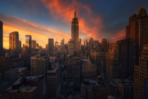 Rooftop, New York Black Ornate Wood Framed Art Print with Double Matting by Martin Castan, David