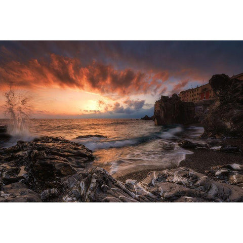 Red Vision Black Modern Wood Framed Art Print by Bruzzone, Alfredo