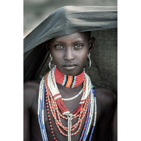 Arbore Tribes Girl Black Modern Wood Framed Art Print with Double Matting by Cole, Trevor