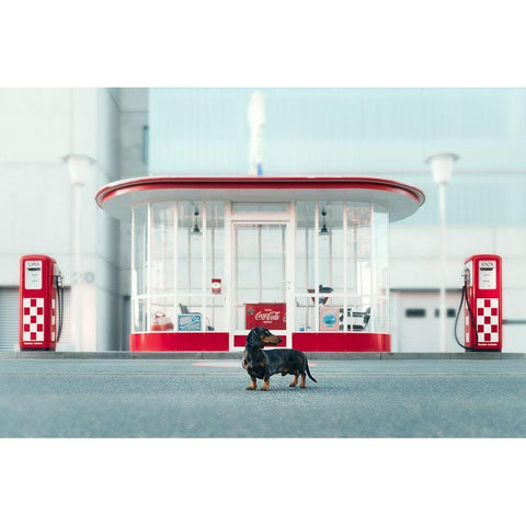 Der Tankwart White Modern Wood Framed Art Print by Willers, Heike