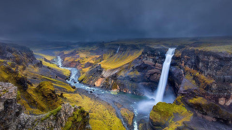 Iceland Waterfall Black Ornate Wood Framed Art Print with Double Matting by Bian, James