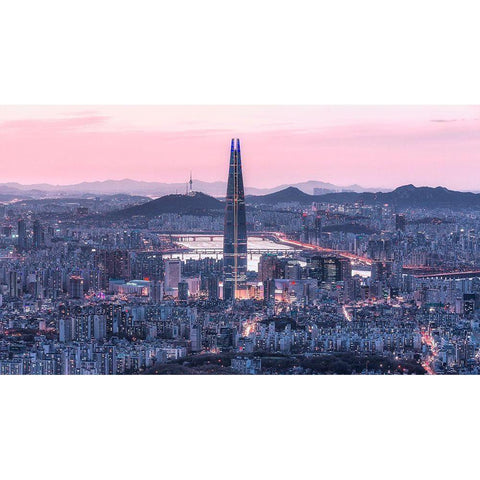 Seoul City Black Modern Wood Framed Art Print by Eom, Gwangseop