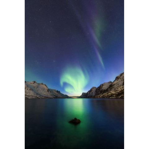 Light At The End Of The Fjord Black Modern Wood Framed Art Print by Markkanen, Mika-Pekka