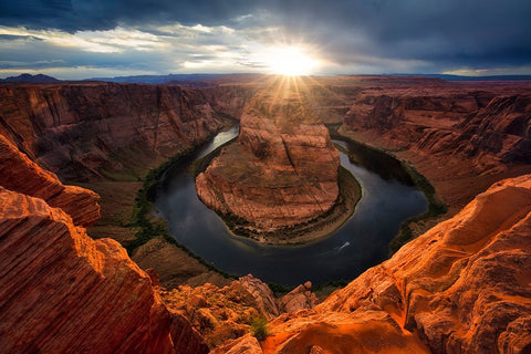 Sunset At Horseshoe Bend White Modern Wood Framed Art Print with Double Matting by Zheng, Michael
