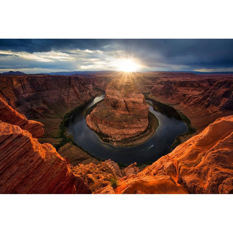 Sunset At Horseshoe Bend Black Modern Wood Framed Art Print with Double Matting by Zheng, Michael