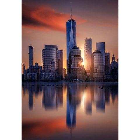 Manhattanhenge White Modern Wood Framed Art Print by Ruiz Dueso, Jorge