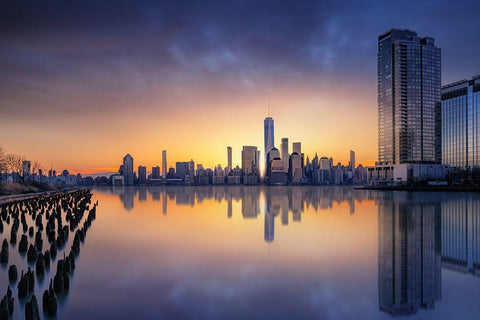 Sunset From Jersey White Modern Wood Framed Art Print with Double Matting by Ruiz Dueso, Jorge