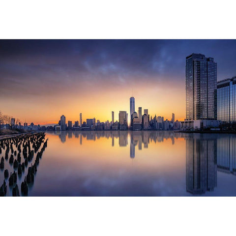 Sunset From Jersey Gold Ornate Wood Framed Art Print with Double Matting by Ruiz Dueso, Jorge