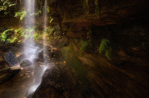 Hidden Waterfalls (2) White Modern Wood Framed Art Print with Double Matting by Zhang, Yan