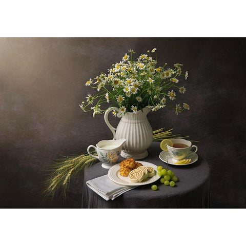 Afternoon Tea White Modern Wood Framed Art Print by L., Binbin