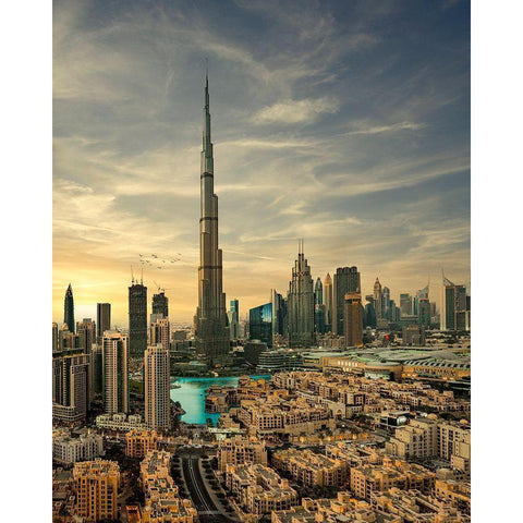 Downtown Sunset View Black Modern Wood Framed Art Print with Double Matting by Sulaiman, Mohammad