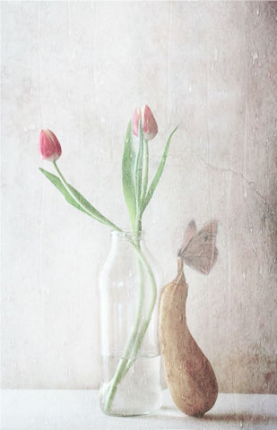 The Pitter-Patter Of The Rain White Modern Wood Framed Art Print with Double Matting by Devos, Delphine