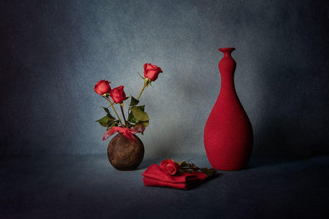 Red Black Ornate Wood Framed Art Print with Double Matting by Xu, Leah