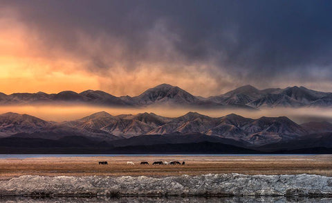 Qinghai (EÂ?Aemm) White Modern Wood Framed Art Print with Double Matting by Deng, Larry