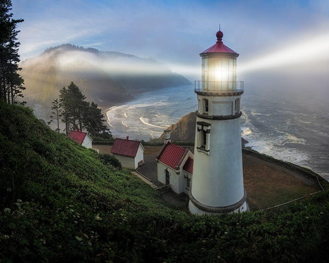 Heceta Head Lighthouse White Modern Wood Framed Art Print with Double Matting by Langager, Ron