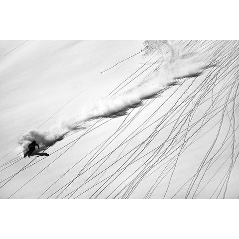 Skiing Powder White Modern Wood Framed Art Print by Rieg, Lorenzo