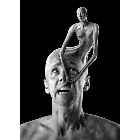 Conscience Black Modern Wood Framed Art Print with Double Matting by Kiciak, Christophe
