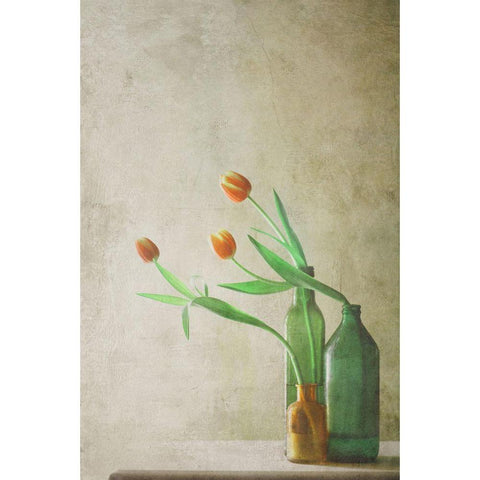 Three Tulips Gold Ornate Wood Framed Art Print with Double Matting by Devos, Delphine