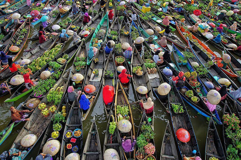 Lokbaintan Floating Market Festival Black Ornate Wood Framed Art Print with Double Matting by Maududdin, Fauzan