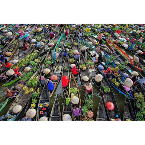 Lokbaintan Floating Market Festival Black Modern Wood Framed Art Print with Double Matting by Maududdin, Fauzan