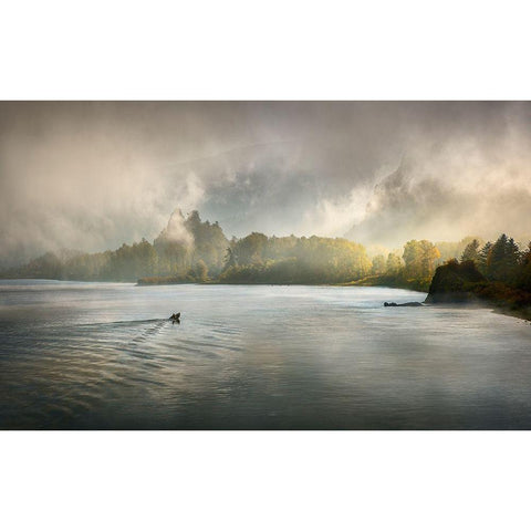 Columbia Gorge Fog Black Modern Wood Framed Art Print with Double Matting by Dou, Shenshen
