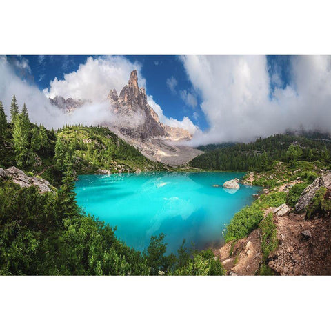 Veneto - Lago Di Sorapis Panorama White Modern Wood Framed Art Print by Claude Castor, Jean