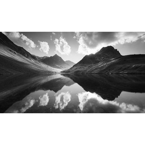 Mountain Reflection Black Modern Wood Framed Art Print with Double Matting by Muqa, Burim