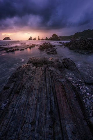 Sunset In Gueirua Black Ornate Wood Framed Art Print with Double Matting by Ruiz Dueso, Jorge