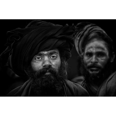 Holy Men. Kumbha Mela. Allahabad White Modern Wood Framed Art Print by Cavalli, Giovanni