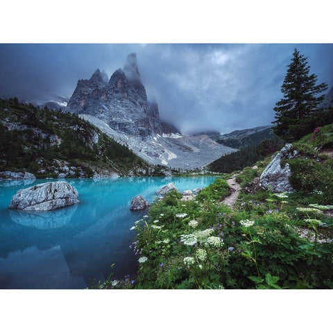 Veneto - Lago Di Sorapis Panorama Black Modern Wood Framed Art Print with Double Matting by Claude Castor, Jean