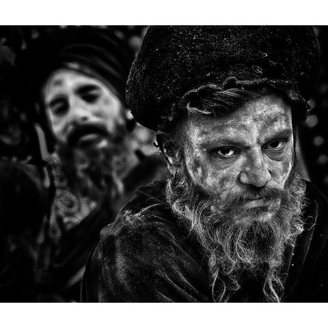 Holy Men In Kumbha Mela, Allahabad Black Modern Wood Framed Art Print with Double Matting by Cavalli, Giovanni