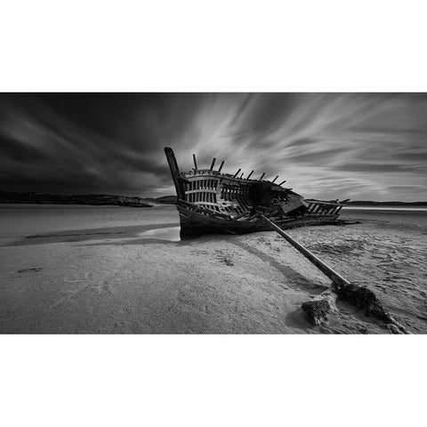 Bunbeg Shipwreck White Modern Wood Framed Art Print by Krocka, Peter