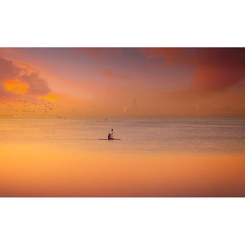 Albufera Kayaking At Sunset 7D17 Gold Ornate Wood Framed Art Print with Double Matting by joanaduenas