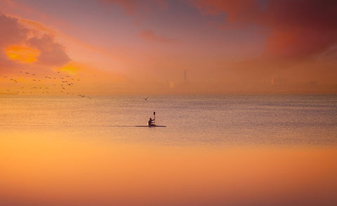 Albufera Kayaking At Sunset 7D17 Black Ornate Wood Framed Art Print with Double Matting by joanaduenas