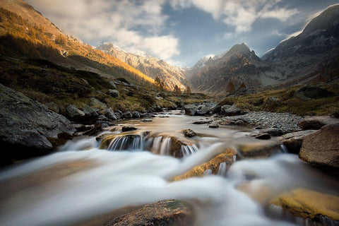 Autumn In The Alps White Modern Wood Framed Art Print with Double Matting by Bolla, Paolo