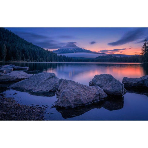 Twilight At Trillium Lake White Modern Wood Framed Art Print by Jacobs, Lydia