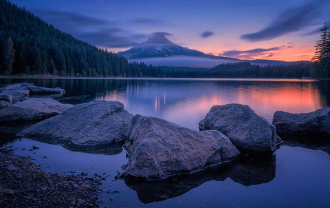 Twilight At Trillium Lake Black Ornate Wood Framed Art Print with Double Matting by Jacobs, Lydia