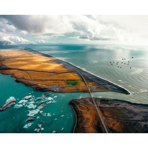 Japkulsairlaandsup3;N From Above Black Modern Wood Framed Art Print with Double Matting by Green, Sam