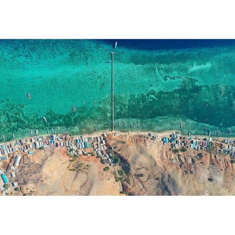 Papa Garang Fishing Village Black Modern Wood Framed Art Print with Double Matting by Masrie, Muslianshah