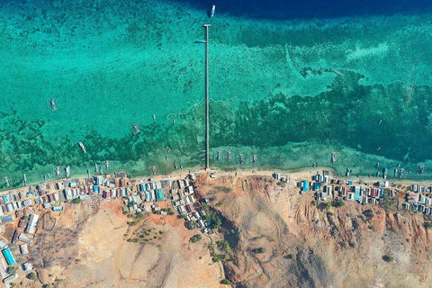 Papa Garang Fishing Village Black Ornate Wood Framed Art Print with Double Matting by Masrie, Muslianshah