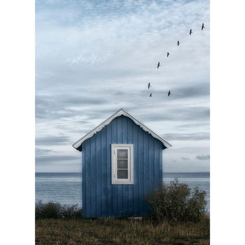 Beach Hut Black Modern Wood Framed Art Print by Gronkjar, Lotte